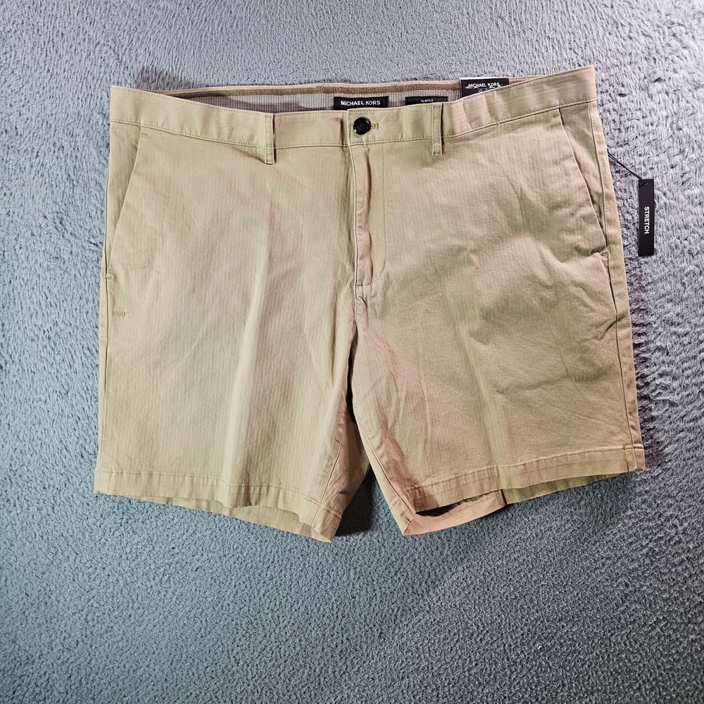 NWT $89 Michael Kors Shorts Men 40‎ x 7" Flat Front Slim Fit Stretch Khaki